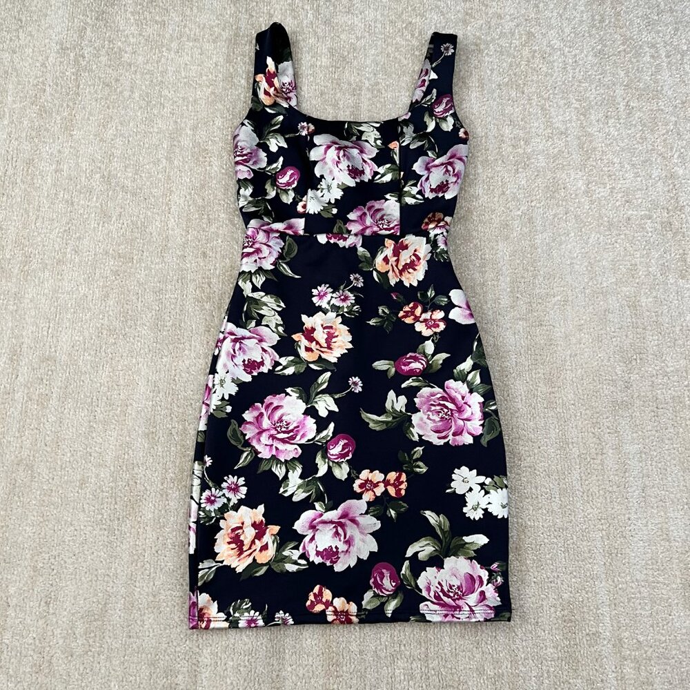 Aqua Floral Bodycon Mini Dress XS